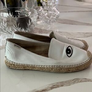 Jason Polan Soludos White Leather Wink Espadrilles